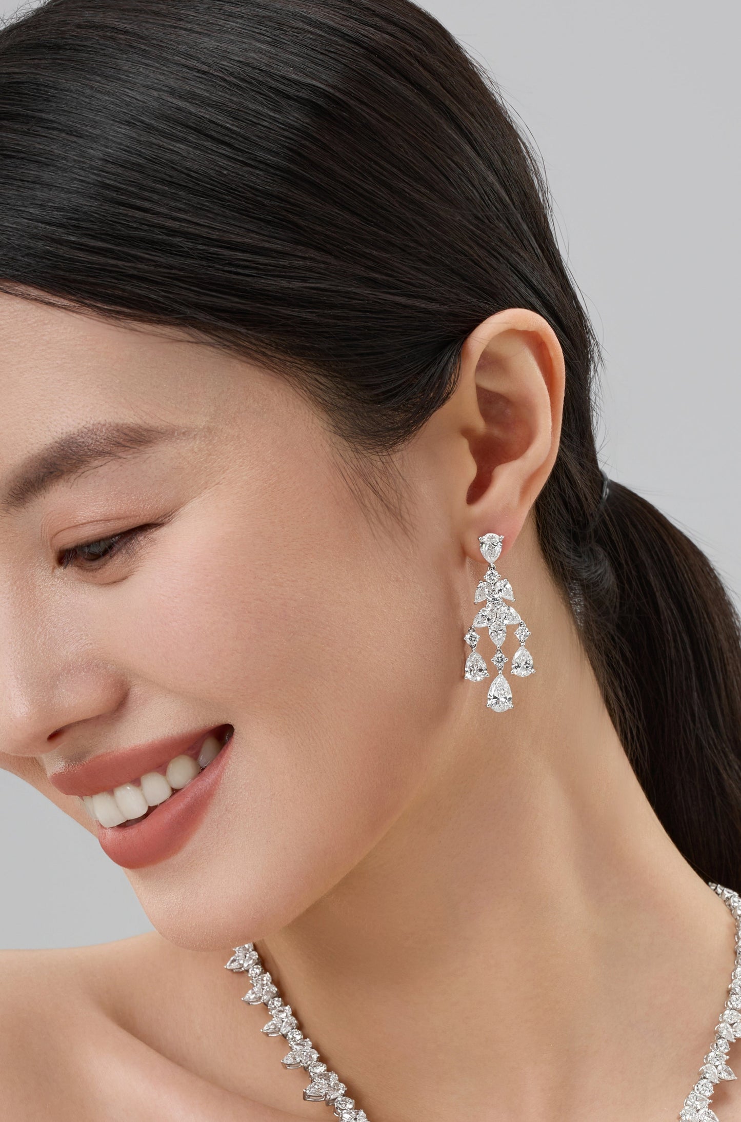 Lab Grown 3-Layers Pear-Shaped designer Diamond Earrings