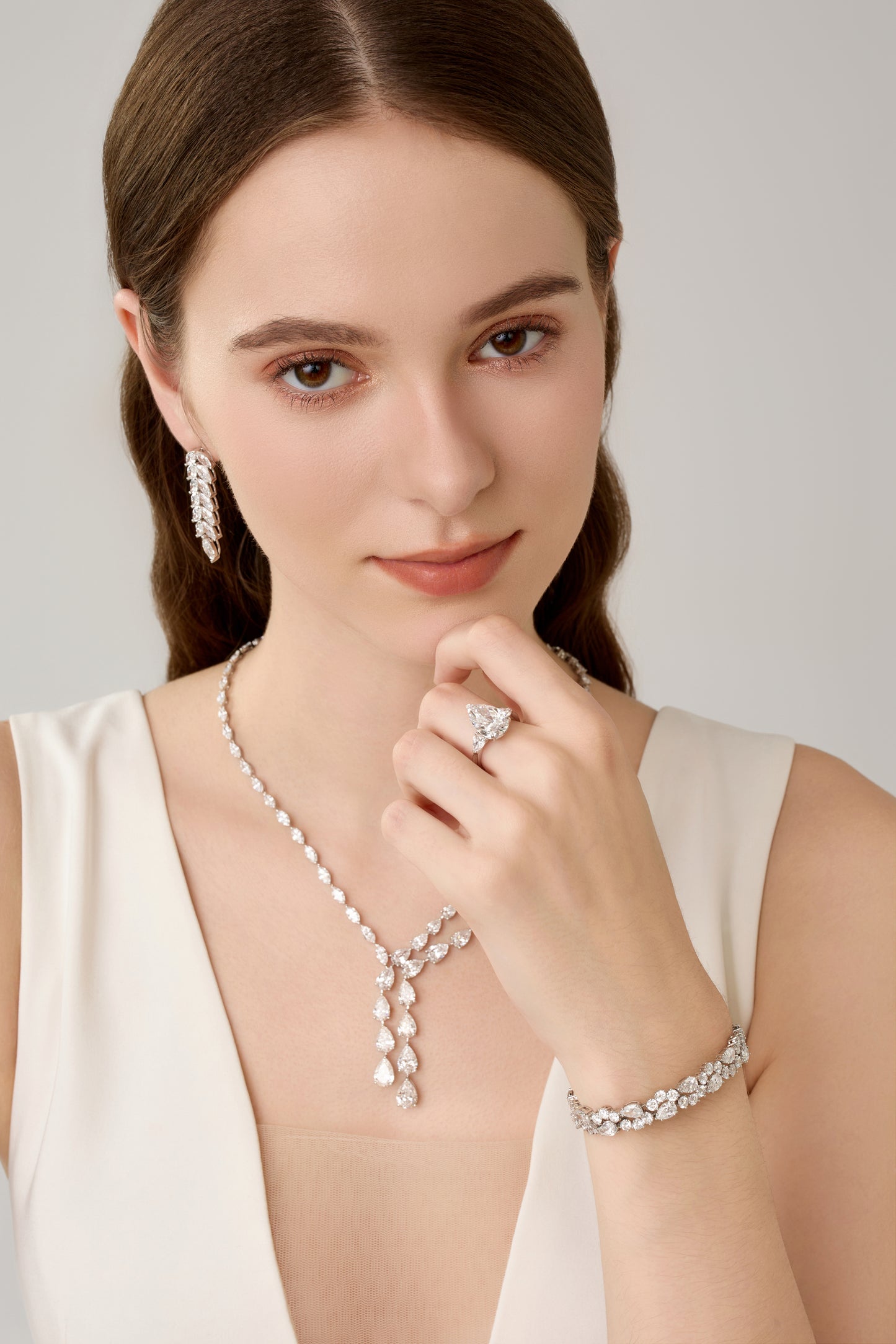 Lab Grown Pear & Marquise shaped Diamond bridal Necklace