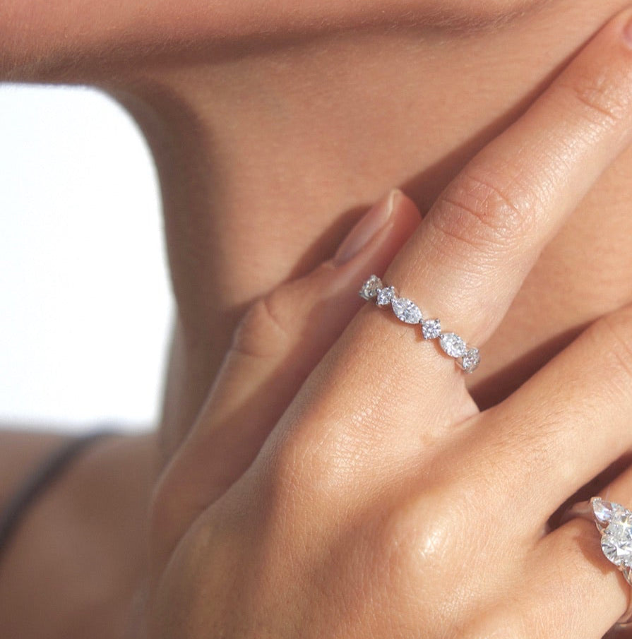 Lab Grown Marquise & Round cut Diamond Alternating Full Wedding Band