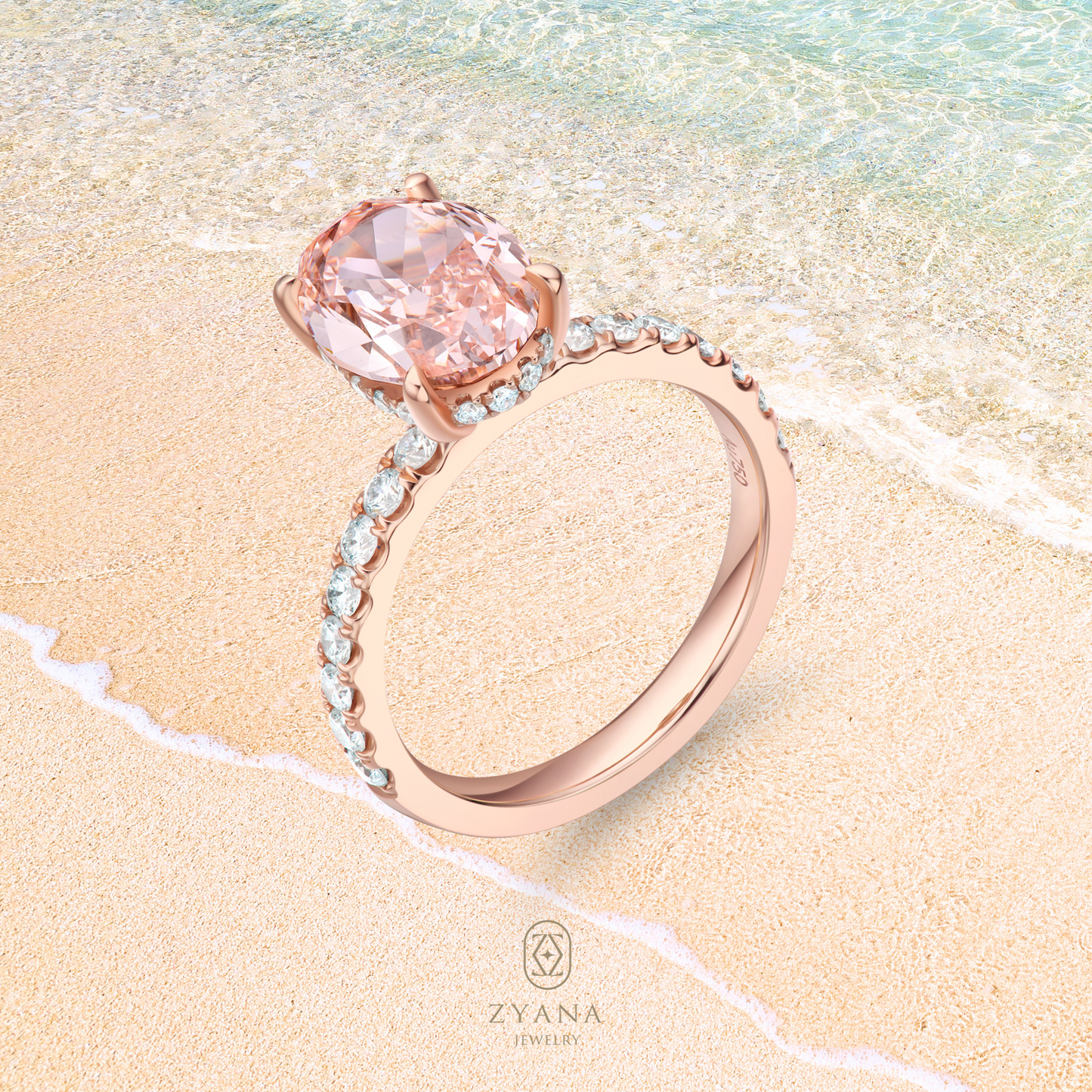 Lab Grown 3.00ct Fancy Intense Pink Oval shaped Diamond Ring