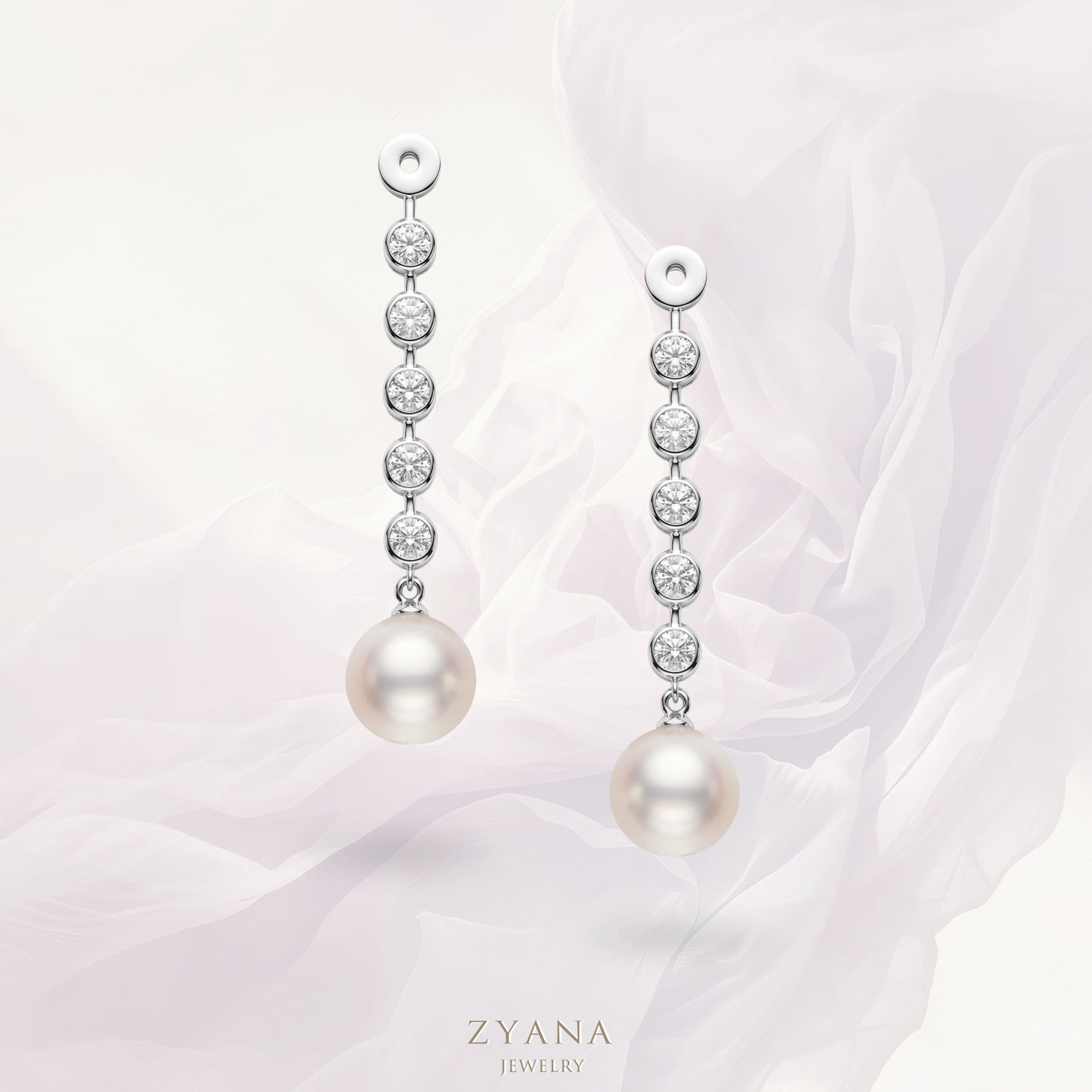 18K Gold Diamonds with 8mm Akoya Pearl Drop Earrings Jackets