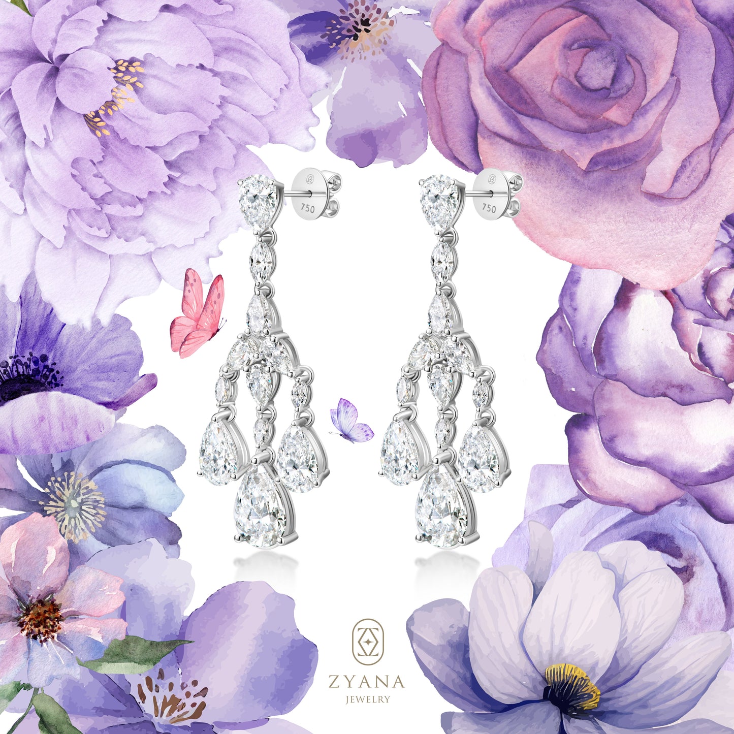 18K Gold TERNION Lab Grown Triple-layers Pear Cut Diamond Bridal Earrings | IGI Certificate