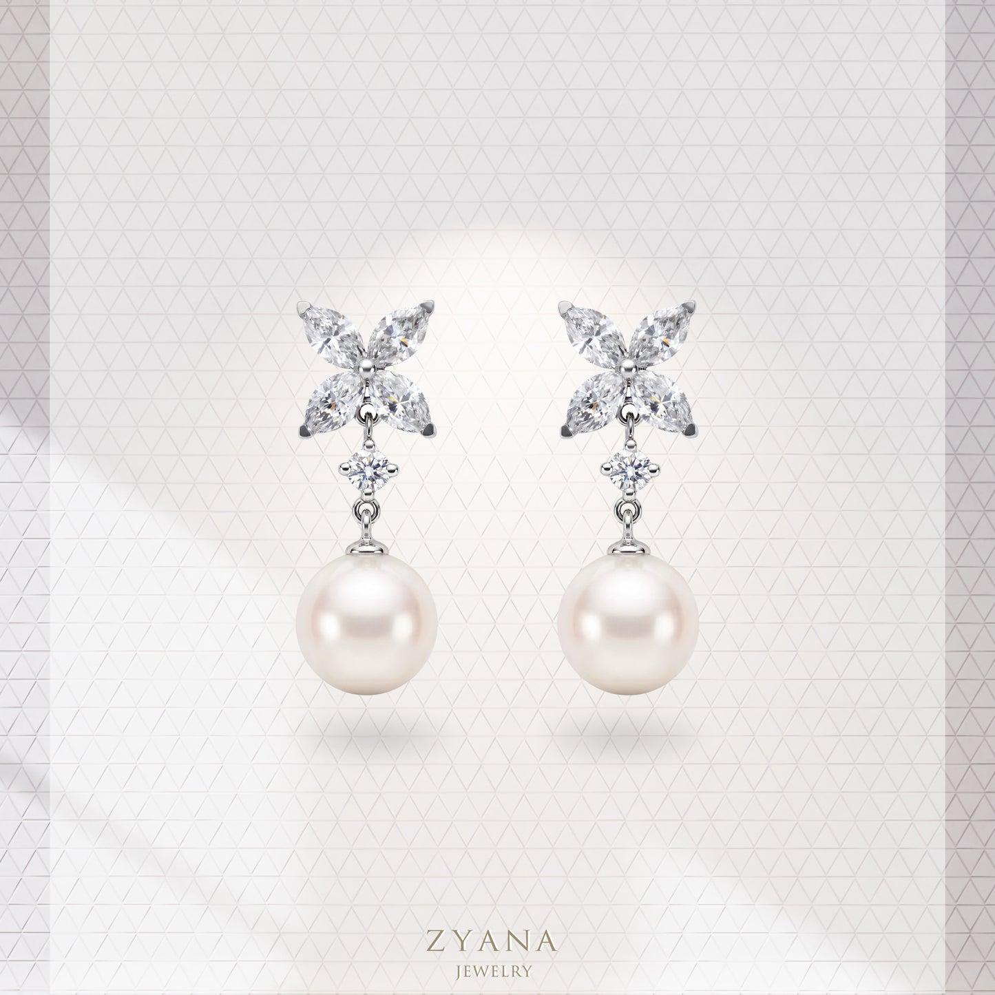 18K Gold PAPILLON Butterfly Diamond with 7.6-8mm Akoya Pearl Earrings