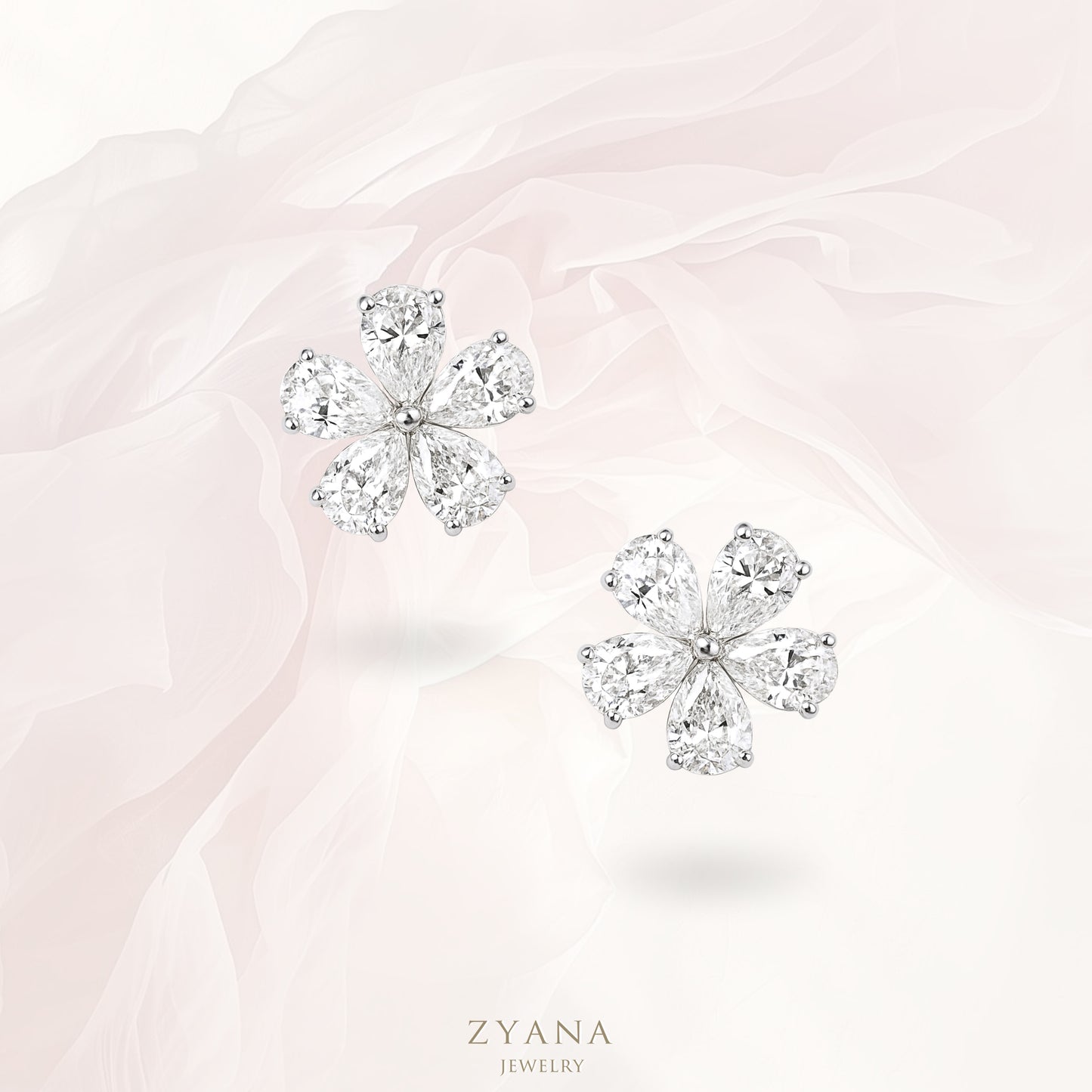 18k Gold PETAL Lab Grown Diamond Floral Stud Earrings