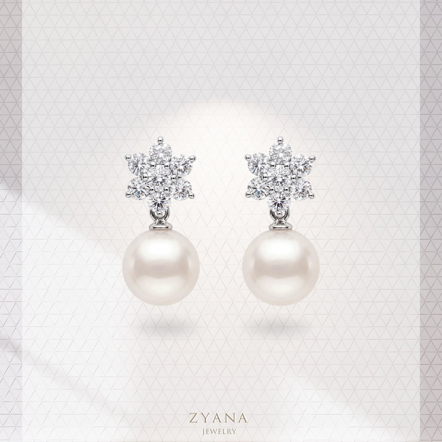 18K Gold CAMELLIA Floral Diamond with 7.5-8mm Akoya Pearl Earrings
