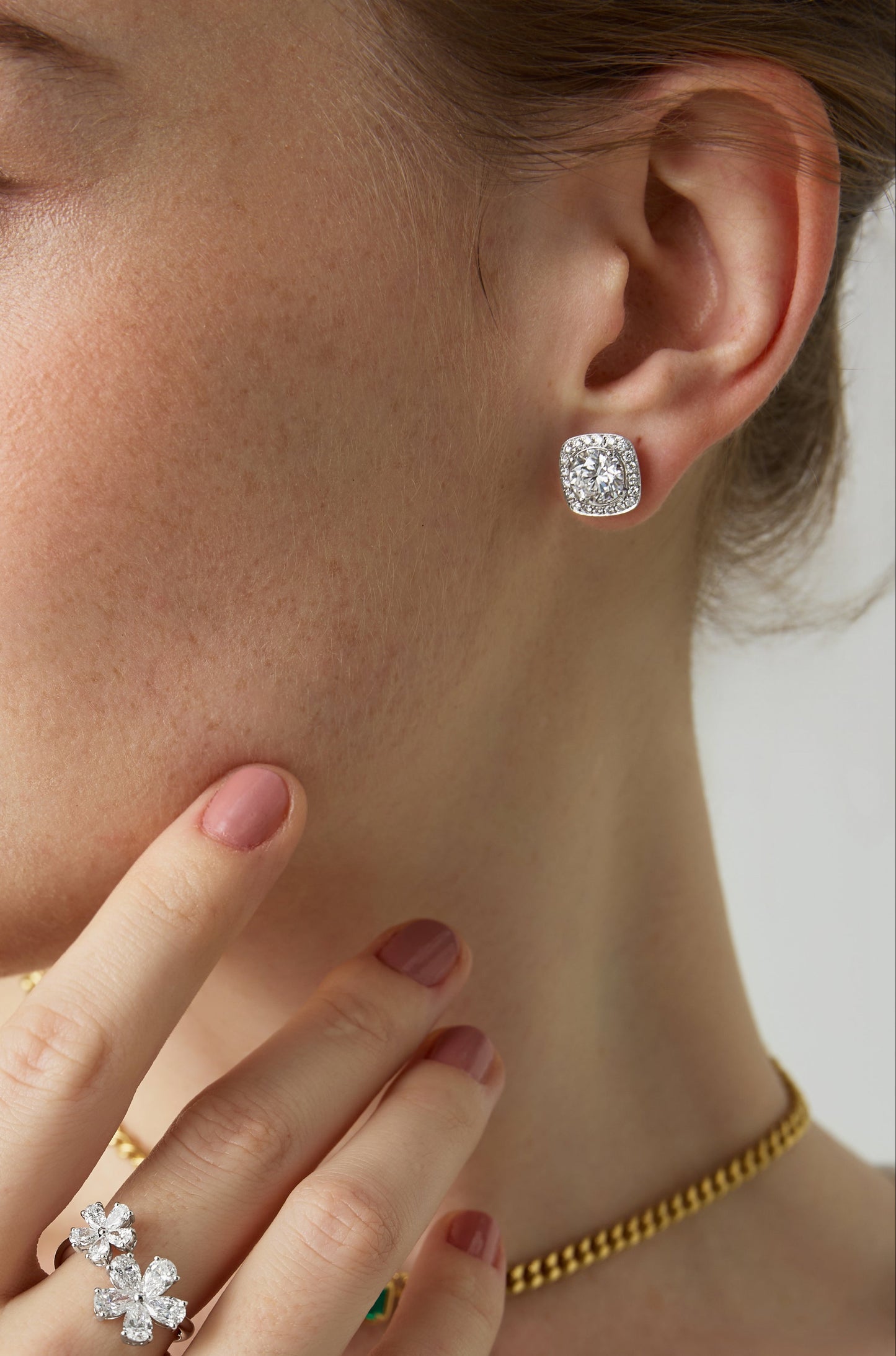 18k Gold Lab Grown 1.00ct Round Brilliant Cut Square Halo Jacket 2-ways Earrings | IGI Certificate