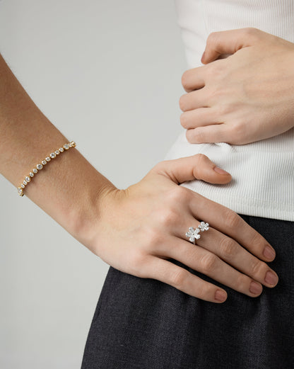 18k Gold Lab Grown Round Brilliant Diamond Bubble Alternating Bracelet