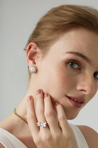 18k Gold 8.7-9.0mm Akoya Pearl with Diamonds Halo Jacket 2-ways Earrings