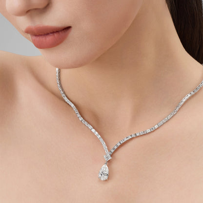 Lab Grown 4.00ct Pear-cut with Emerald setting multi-functional Bridal Necklace