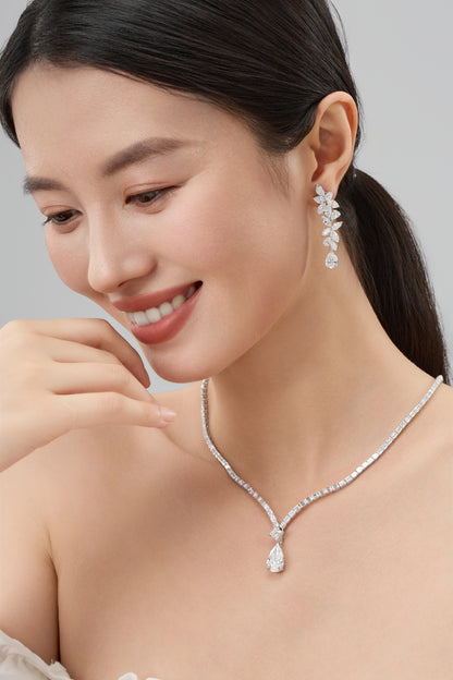 Lab Grown 4.00ct Pear-cut with Emerald setting multi-functional Bridal Necklace