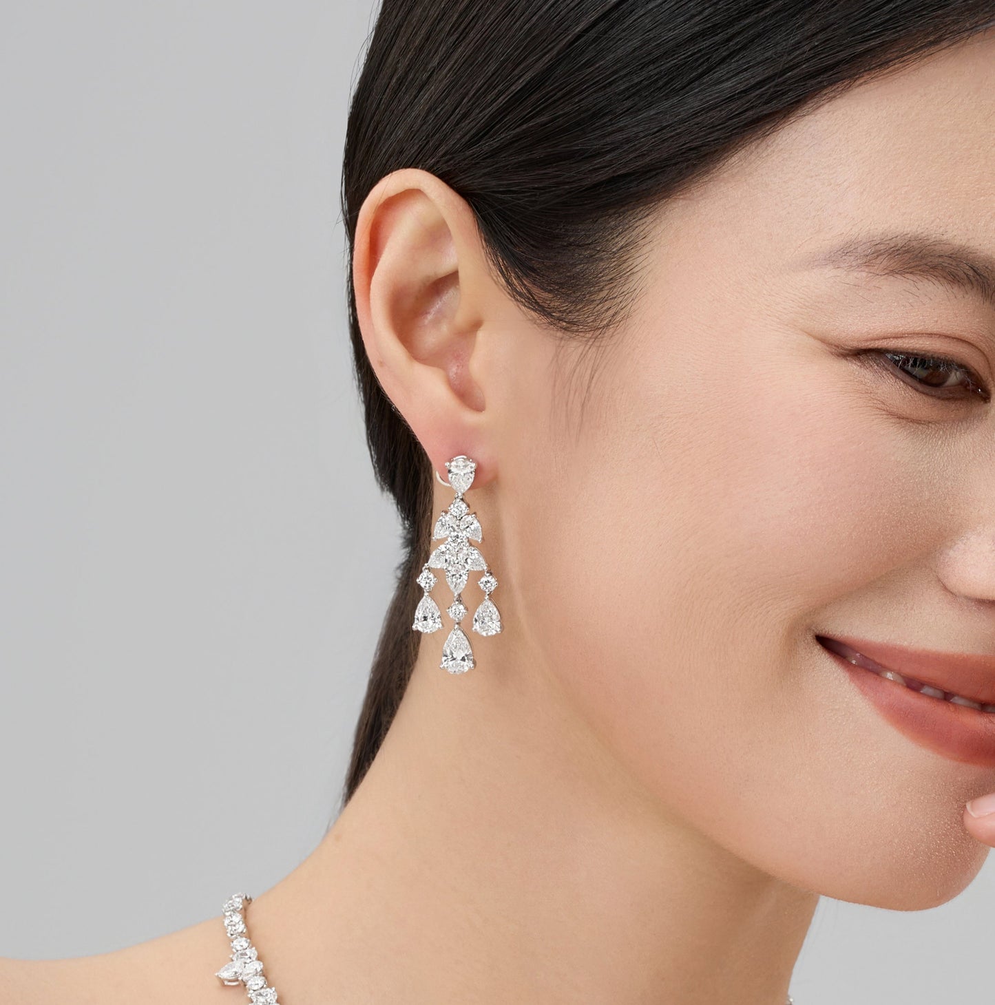 Lab Grown 3-Layers Pear-Shaped designer Diamond Earrings