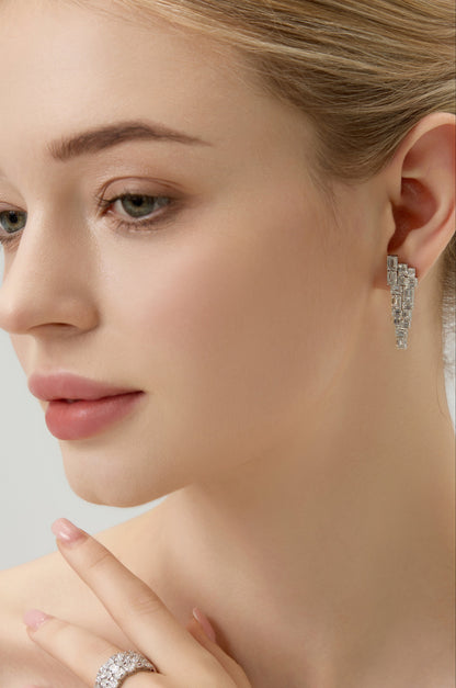Lab Grown Emerald cut Diamond drop Earrings
