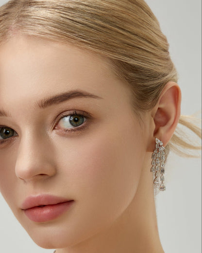 18k Gold TRINITY Lab Grown Pear & Emerald 3-layers Diamond Bridal Earrings