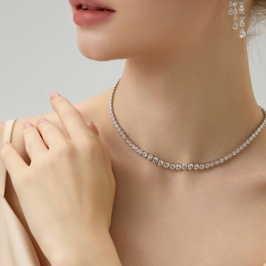 Lab Grown Graduating 3-Prong Round Diamond Tennis Necklace