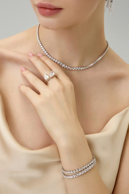 Lab Grown Graduating 3-Prong Round Diamond Tennis Necklace