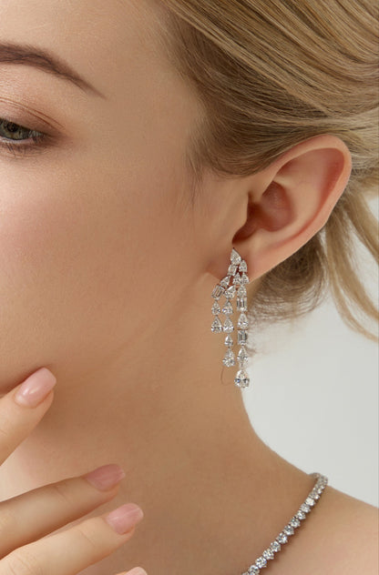 Lab Grown Pear & Emerald 3-layers Bridal Diamond drop Earrings