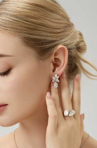 Lab Grown Pear cut Floral 2-ways Diamond Earrings | IGI Certificates