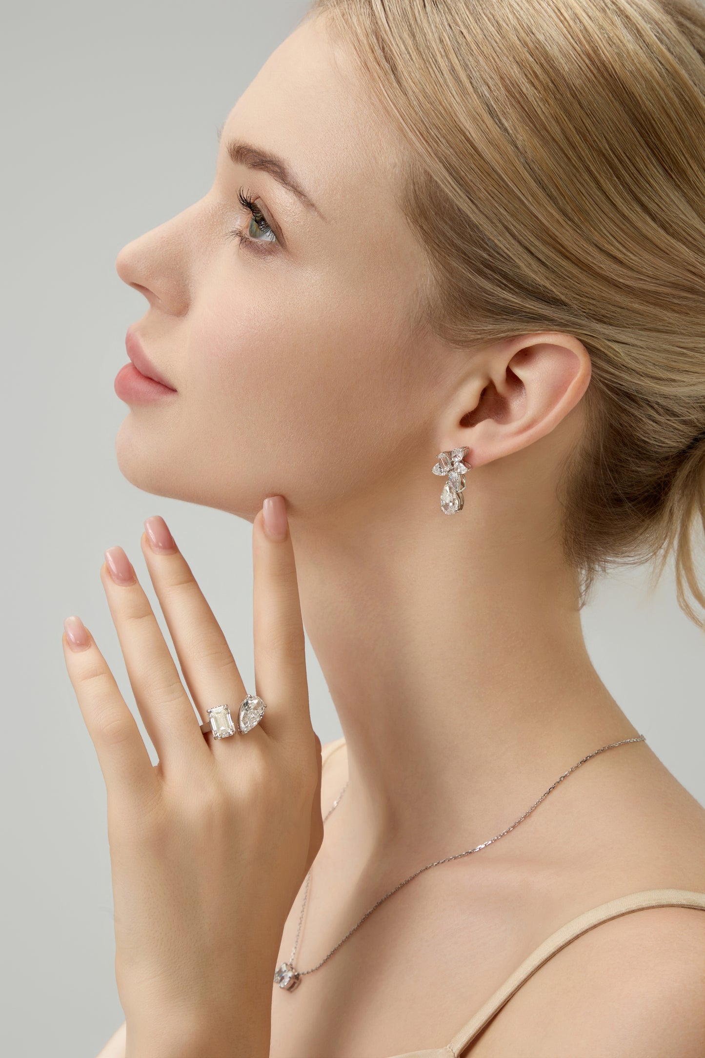 Lab Grown 3.00ct Emerald cut & 3.50ct Pear cut moi et toi Diamond Ring