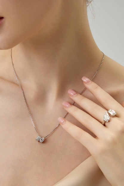 Lab Grown Oval & Emerald Toi et Moi Diamond Necklace