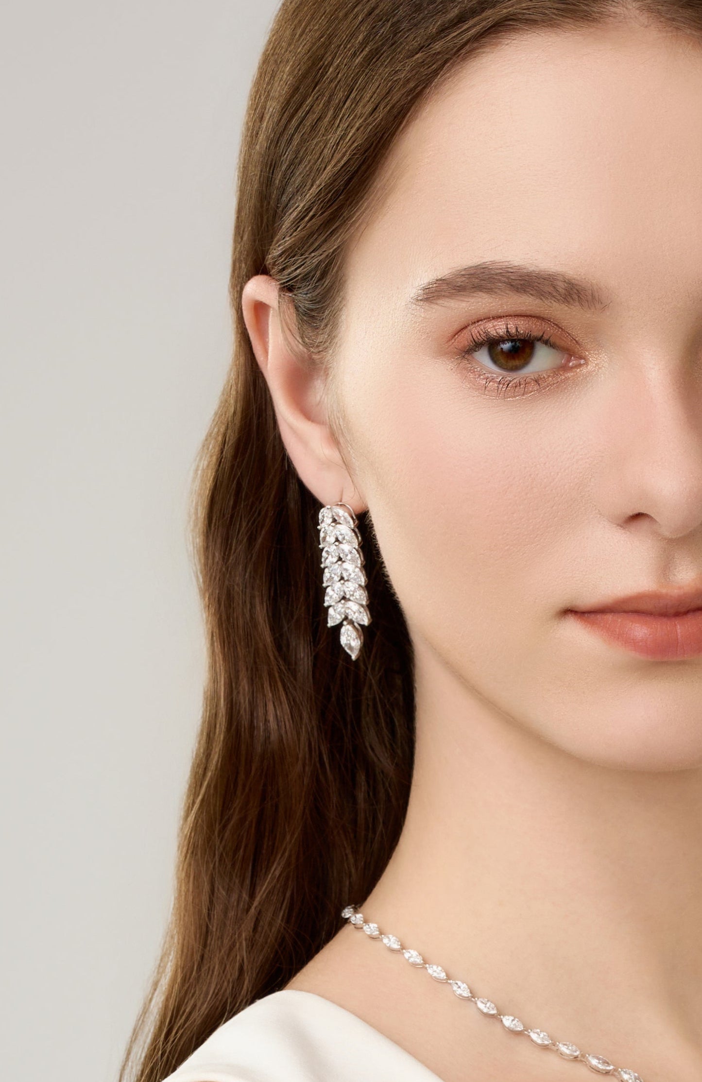 Lab Grown Marquise Laurel Leaf Diamond Drop Earrings