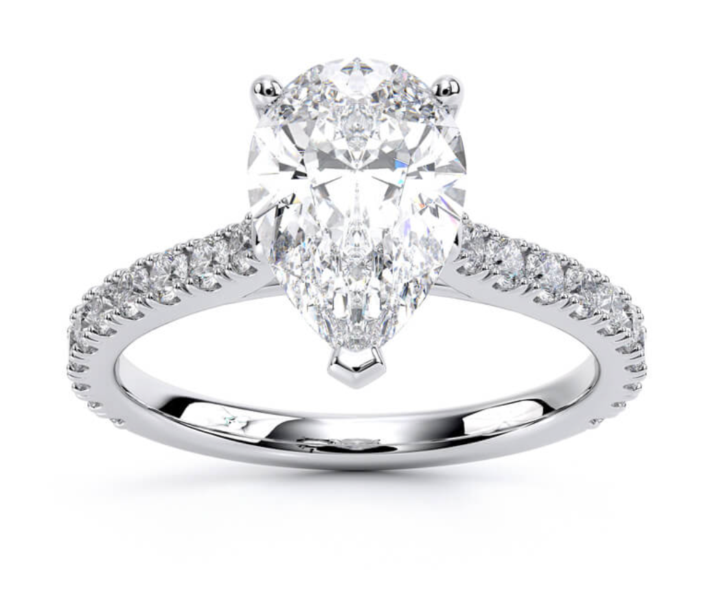 Lab Grown 3.10-3.20 ct Pear shaped Pave Engagement Ring | IGI Certificate