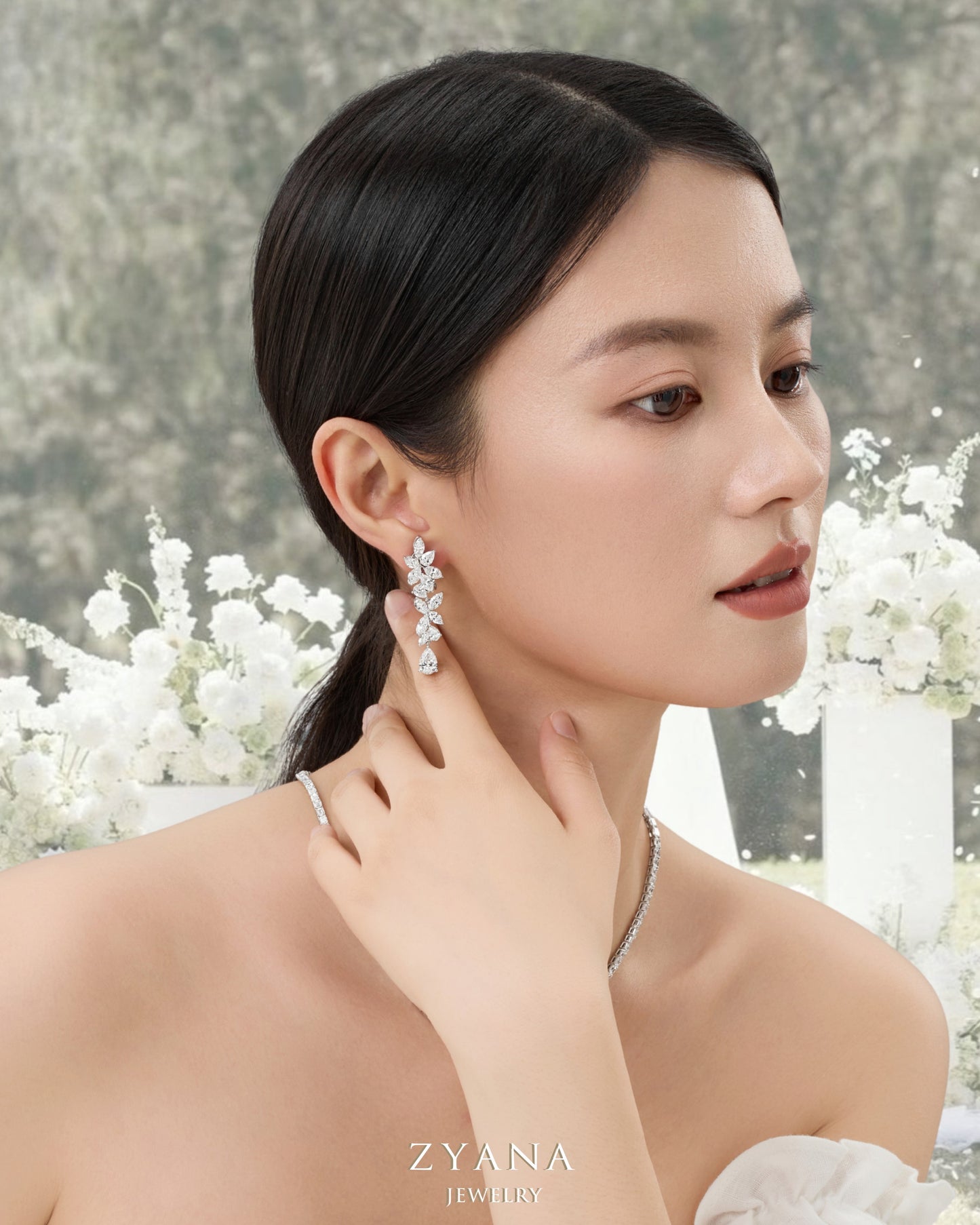 18k Gold BIANCA Lab Grown Pear & Marquise Shaped Diamond Designer 2-ways Bridal Earrings