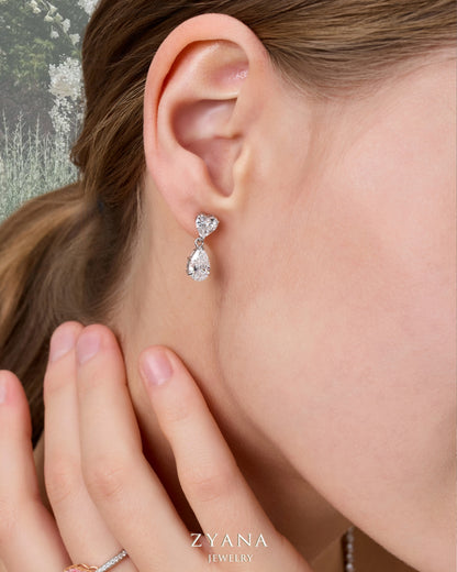 18k Gold AMOUR Lab Grown Heart & Pear Drop Earrings
