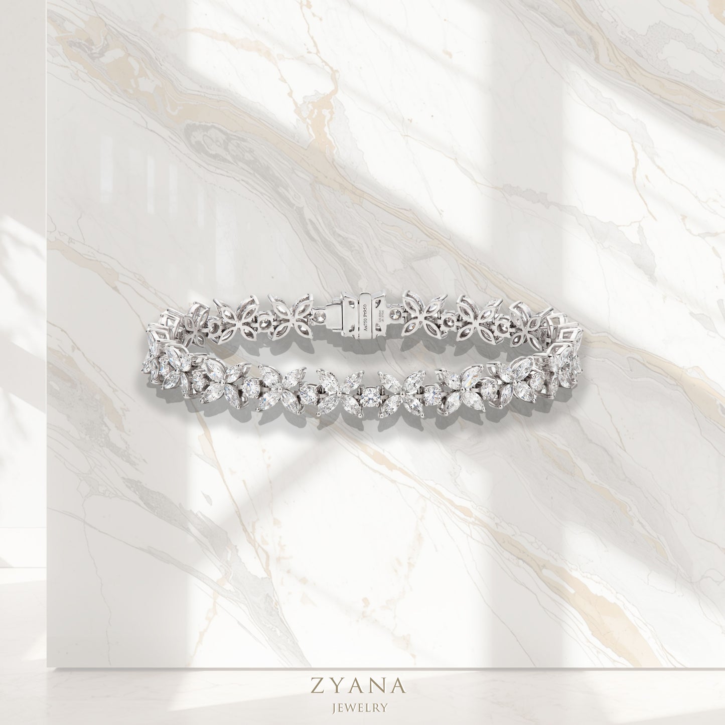 18k Gold Lab Grown The Aster Marquise-shaped Floral Diamond Bracelet