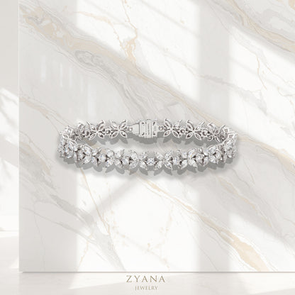 18k Gold Lab Grown The Aster Marquise-shaped Floral Diamond Bracelet