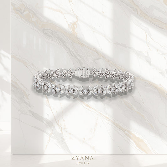 18k Gold Lab Grown The Aster Marquise-shaped Floral Diamond Bracelet