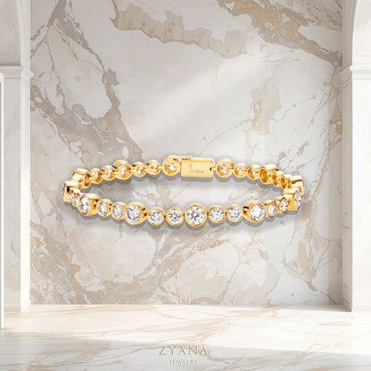 18k Gold Lab Grown Round Brilliant Diamond Bubble Alternating Bracelet