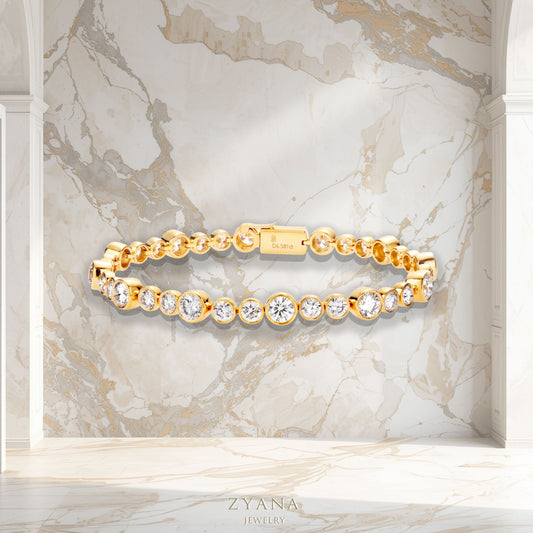 18k Gold Lab Grown Round Brilliant Diamond Bubble Alternating Bracelet