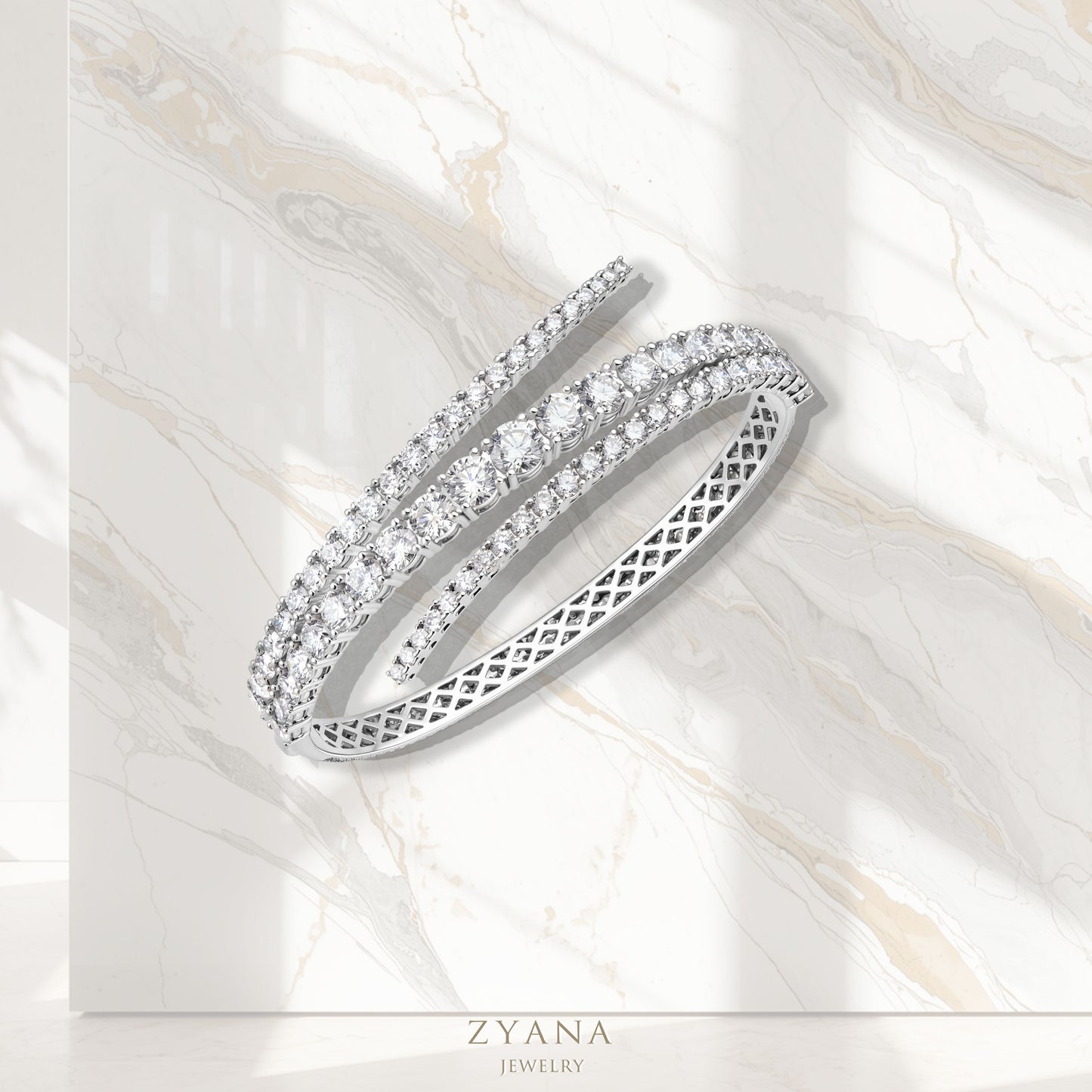 18k Gold Lab Grown Diamond The Helix 3 Layers Bridal Bangle