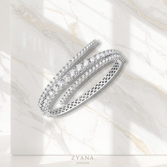 18k Gold Lab Grown Diamond The Helix 3 Layers Bridal Bangle