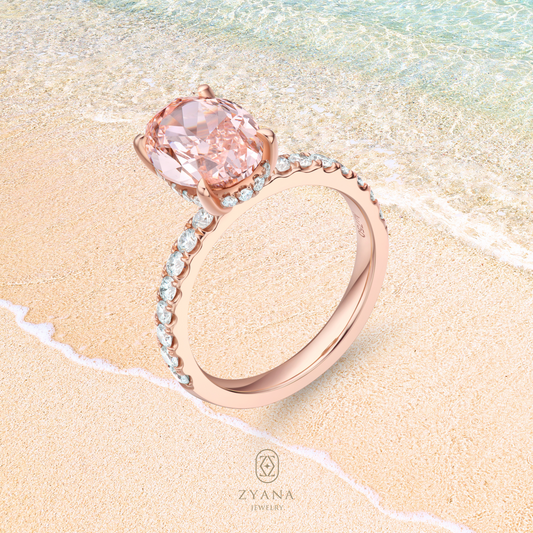 Lab Grown 3.00ct Fancy Intense Pink Oval shaped Diamond Ring