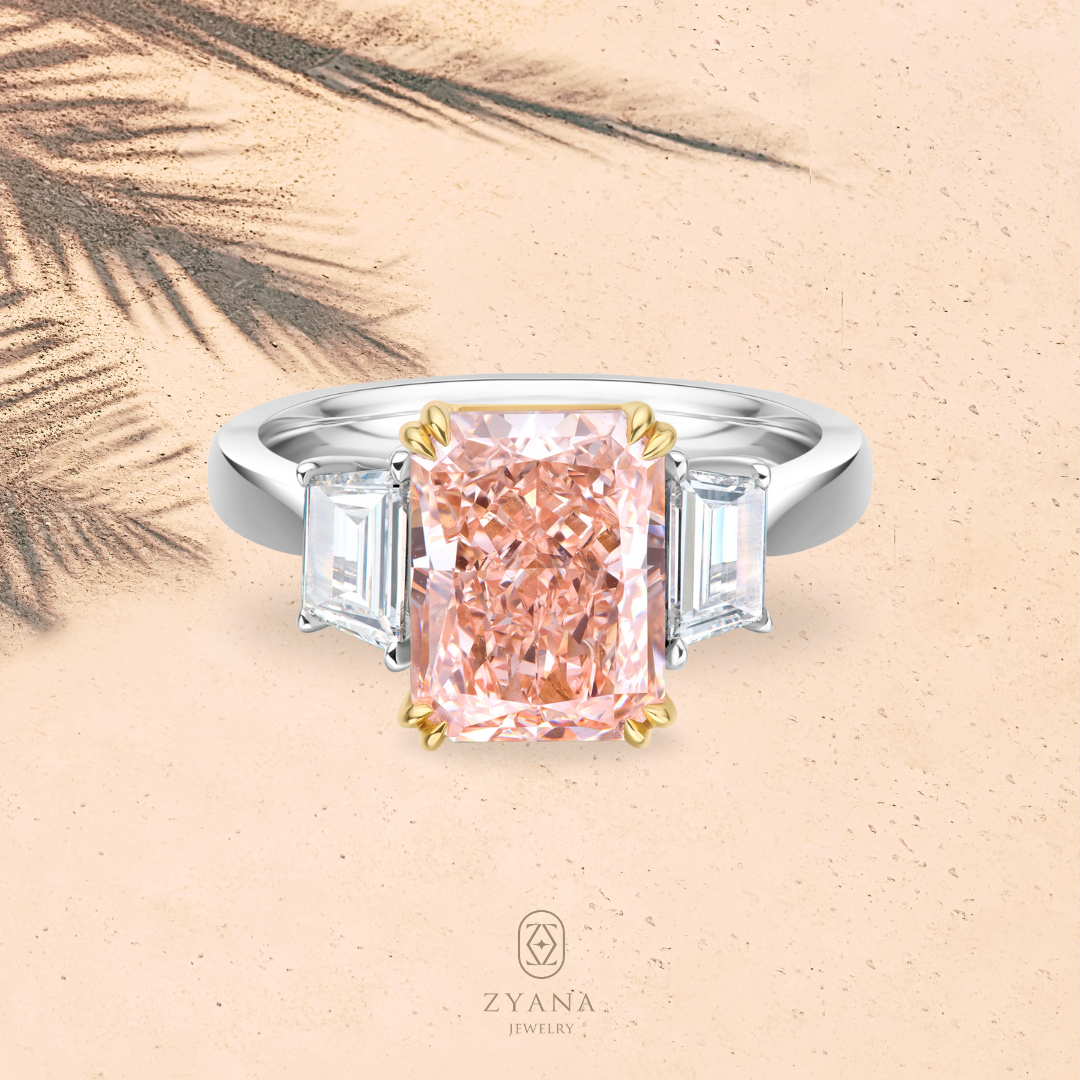 Lab Grown 4.20ct Fancy Intense Pink Radiant shaped diamond Ring