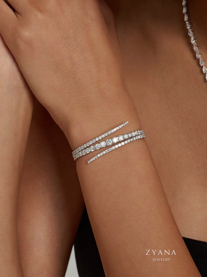 18k Gold Lab Grown Diamond The Helix 3 Layers Bridal Bangle