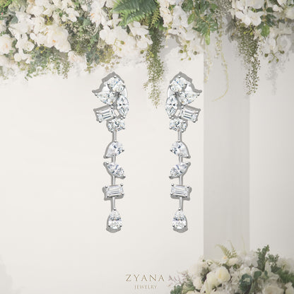 18k Gold FORTUNA Lab Grown Fancy Cut Diamond Mixing Drop Earrings