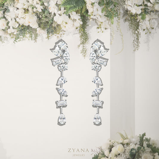 18k Gold FORTUNA Lab Grown Fancy Cut Diamond Mixing Drop Earrings