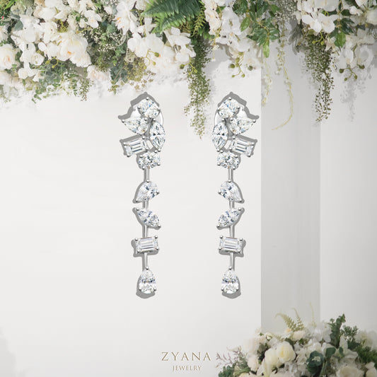 18k Gold FORTUNA Lab Grown Fancy Cut Diamond Mixing Drop Earrings