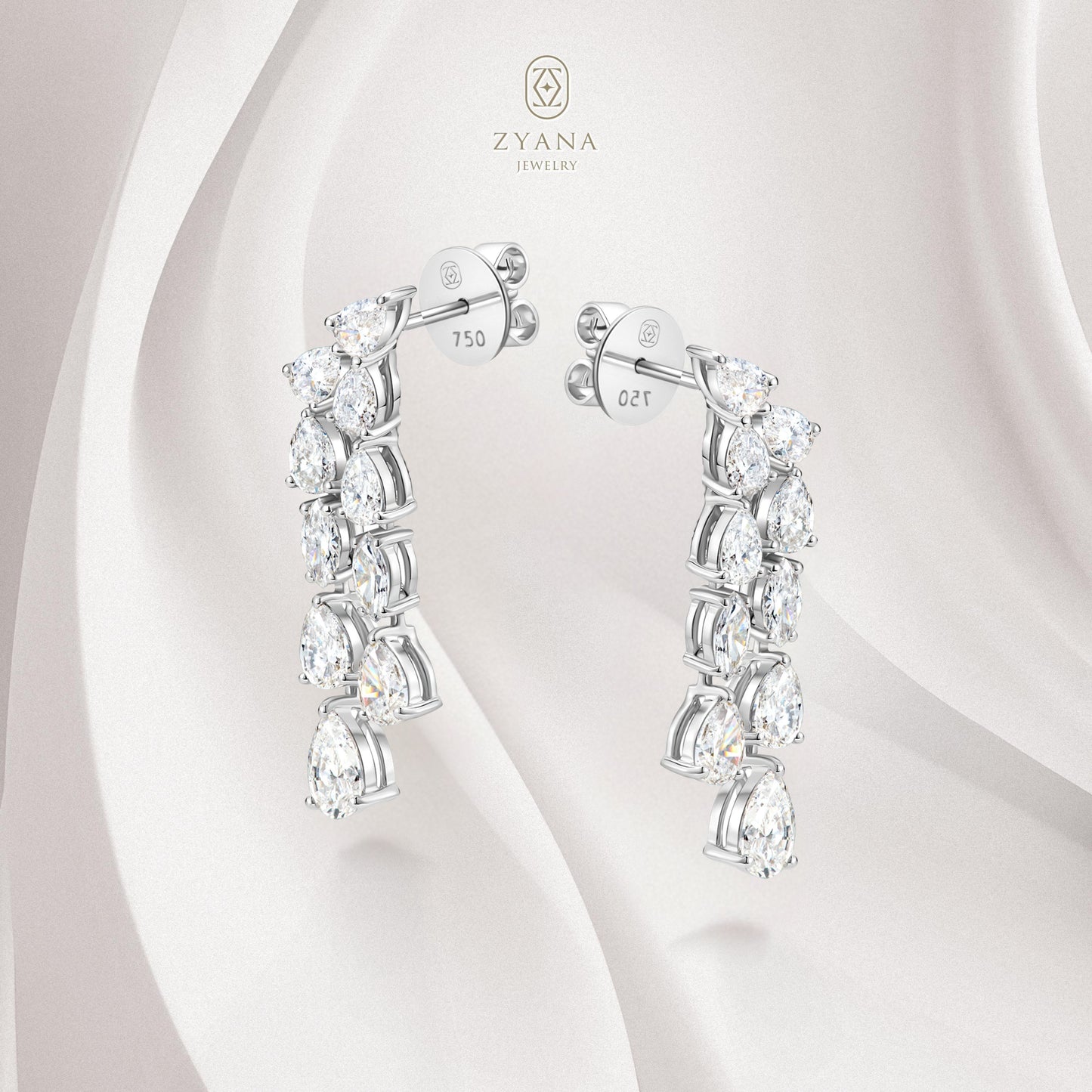 18k Gold DUET Lab Grown Pear & Marquise Diamond 2-layers Drop Earrings