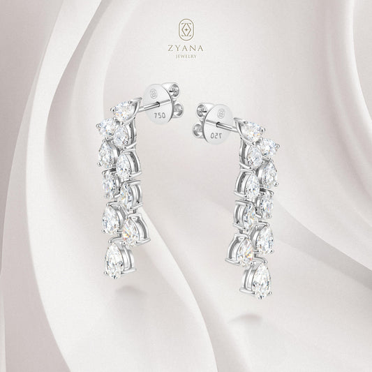 18k Gold DUET Lab Grown Pear & Marquise Diamond 2-layers Drop Earrings