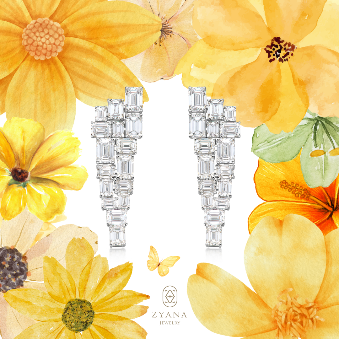 Lab Grown Emerald cut Diamond drop Earrings