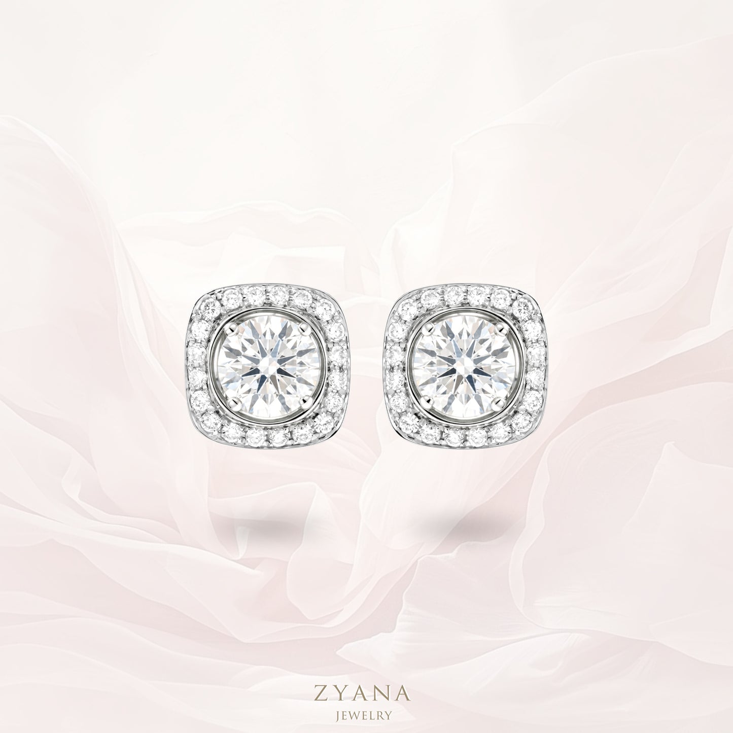 18k Gold Lab Grown 1.00ct Round Brilliant Cut Square Halo Jacket 2-ways Earrings | IGI Certificate