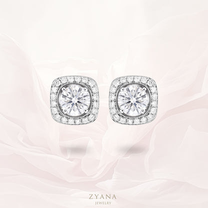 18k Gold Lab Grown 1.00ct Round Brilliant Cut Square Halo Jacket 2-ways Earrings | IGI Certificate