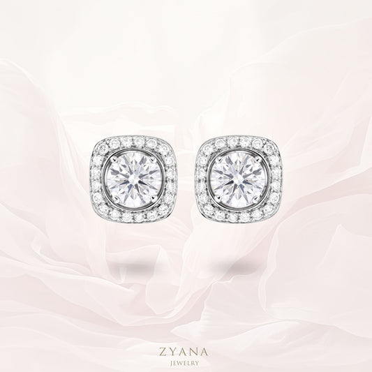 18k Gold Lab Grown 1.00ct Round Brilliant Cut Square Halo Jacket 2-ways Earrings | IGI Certificate