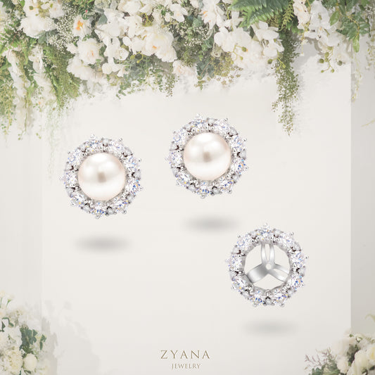 18k Gold 9mm Akoya Pearl with Diamonds Halo Jacket 2-ways Earrings