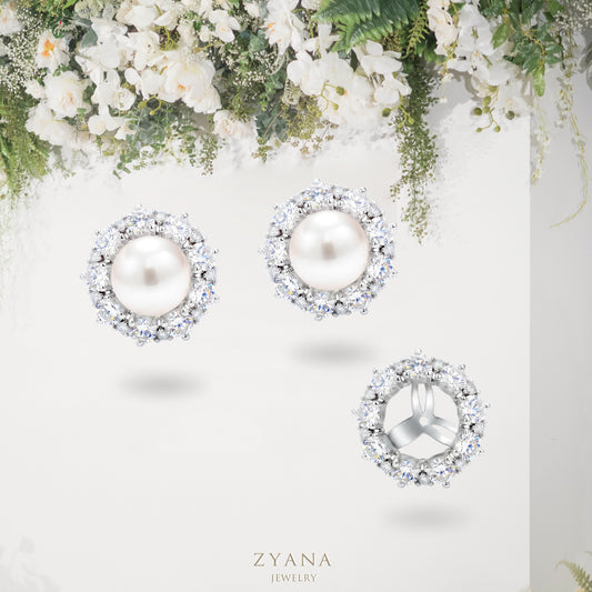 18k Gold 8.7-9.0mm Akoya Pearl with Diamonds Halo Jacket 2-ways Earrings