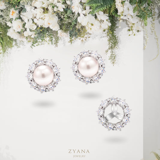18k Gold 8.7-9.0mm Akoya Pearl with Diamonds Halo Jacket 2-ways Earrings