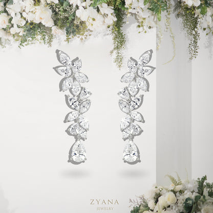 18k Gold BIANCA Lab Grown Pear & Marquise Shaped Diamond Designer 2-ways Bridal Earrings